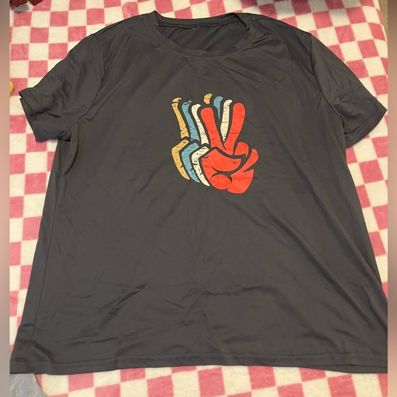 Gray Short Sleeve Tee with Peace Sign Graphic - Picture 1 of 1